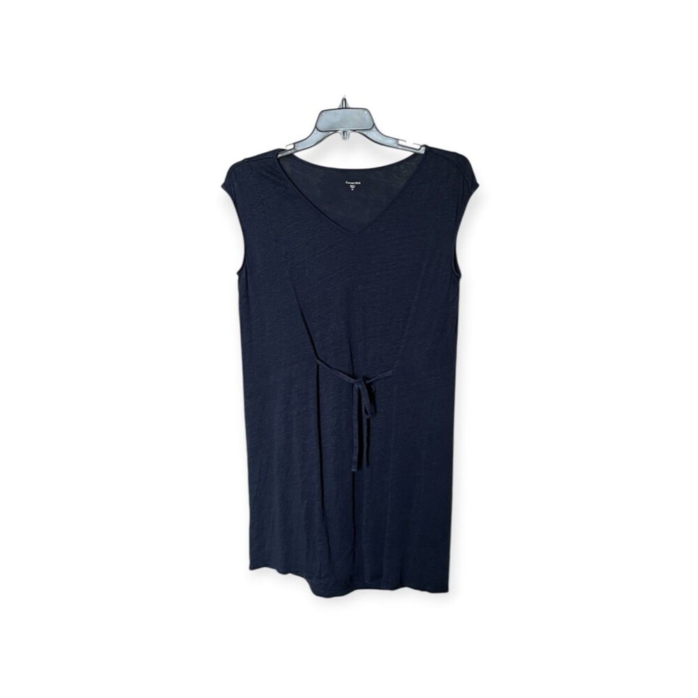Garnet Hill Organic Linen Blue Short Cap Sleeve Tie Front Dress Size Medium
